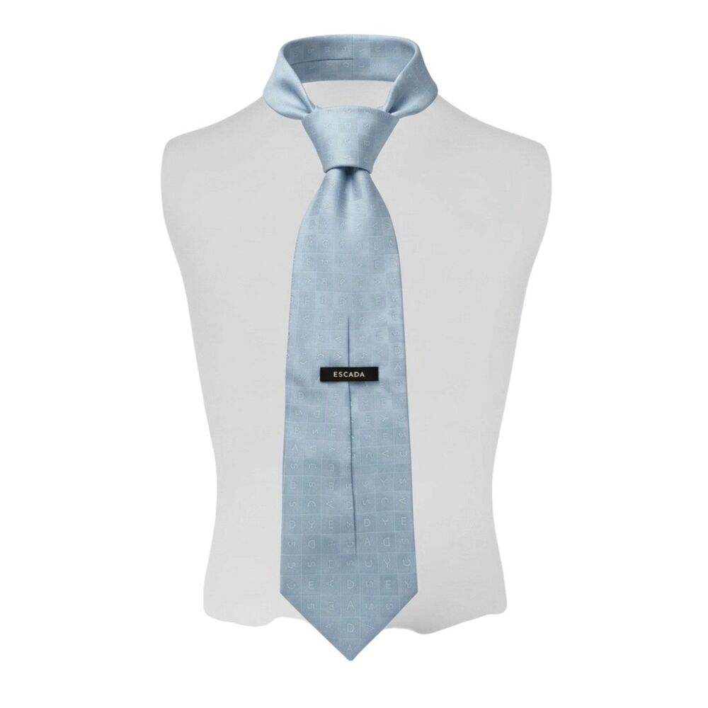 Escada Luxury Silk Tie - Slate Blue Monogram Letter Grid - Designed in Germany